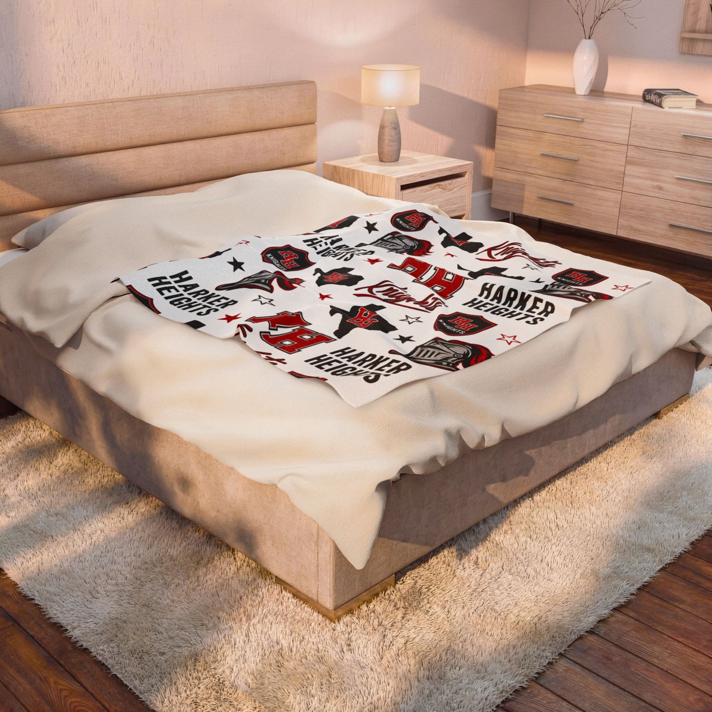 Harker Heights Knights Velveteen Plush Blanket — School Spirit Throw with HH Crest & Knight Logo