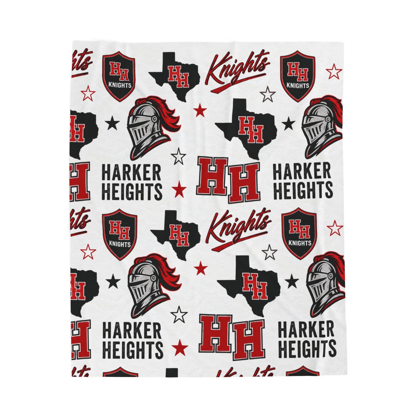 Harker Heights Knights Velveteen Plush Blanket — School Spirit Throw with HH Crest & Knight Logo