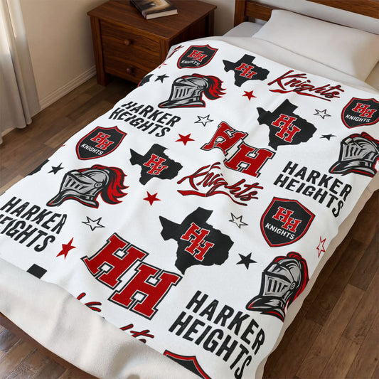 Harker Heights Knights Velveteen Plush Blanket — School Spirit Throw with HH Crest & Knight Logo